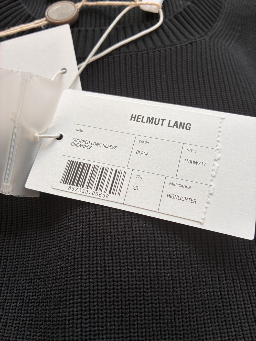 Helmut Lang Black Cropped Ribbed Crewneck, Sz XS